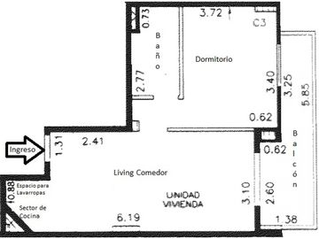 Departamento de 1 dormitorio en venta en el centro de Rosario. Mitre 1400.  Frente con Balcón