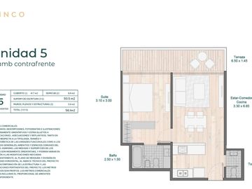 CINCO - Departamento 2 ambientes al contrafrente  en venta - Belgrano