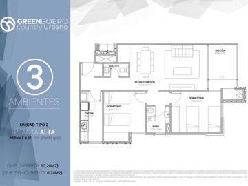 Departamento en  Green Boero con parrilla propia