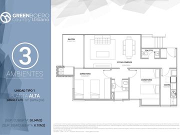 Departamento en  Green Boero con parrilla propia