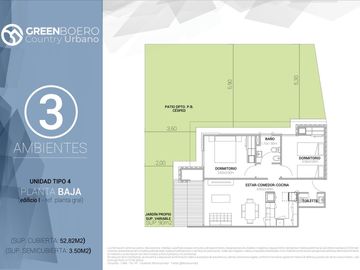 Departamento en  Green Boero con parrilla propia