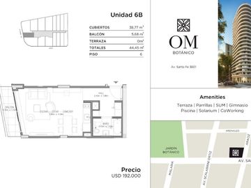 Departamento en venta 1 ambiente - OM Botanico - Palermo