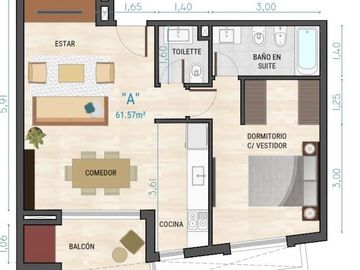 Departamento en  venta 2 ambientes con gran terraza propia y  cochera