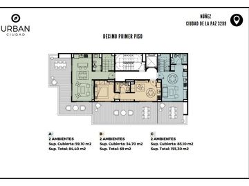 Venta Departamento 2 ambientes  con balcon terraza al frente - Nuñez