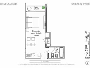 Venta Departamento de 1 Ambiente con Balcón en Palermo