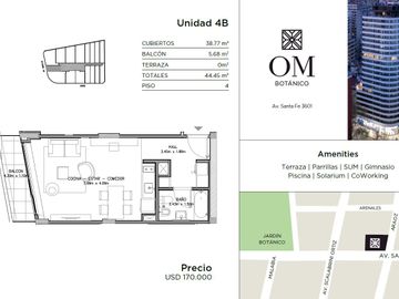 Departamento en venta 1 ambiente - OM Botanico - Palermo