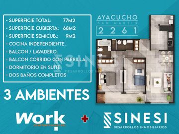 SEMIPISO 3 ambientes - Dos baños - San Martin Centro - Work Ayacucho 2261