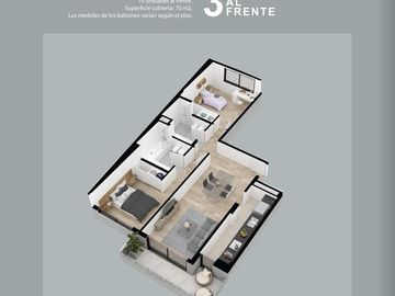 Moderno 3 ambientes con parrilla propia y amenities en Caballito