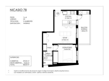Comodo 2 ambientes con parrilla propia y amenities en Caballito