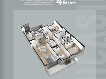 Amplio 3 ambientes  al contrafrente con parrilla propia y  amenities