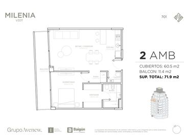 Departamento en venta de 2 ambientes en Palermo
