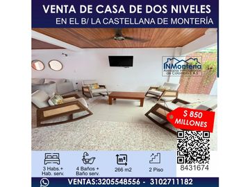VENTA DE CASA  DE DOS NIVELES EN EL B/ LA CASTELLANA DE MONTERIA