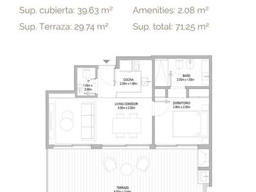 Departamento en  Venta 2 ambientes con suite y toilette   Cañitas