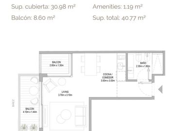 Departamento en  Venta 2 ambientes con Terraza de 37 m2 en  suite y toilette    Cañitas