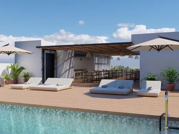VENTA DE DEPARTAMENTO EN PUERTO MORELOS CON PISCINA/RESTAURANTE/ROOFTOP