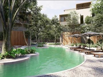PreVenta Estudio PH en Tulum Esquina con Rooftop, Natural Pool, Fogata