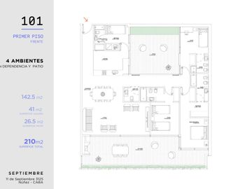 Departamento de 4 ambientes con dependencia y patio en Nuñez
