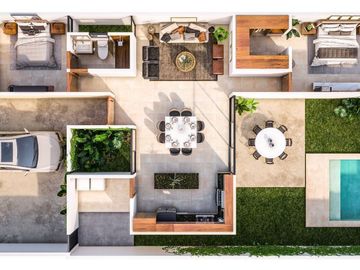 CASA 1 PISO  DE DOS RECAMARAS MODELO AUREA VENTA MERIDA CONKAL