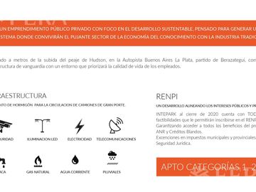 Venta de Terreno industrial en Parque Tecnologico e Industrial Intepark en Berazategui