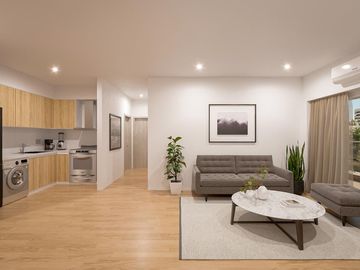 2 ambientes con balcón corrido, baño completo y cocina completa - amenities