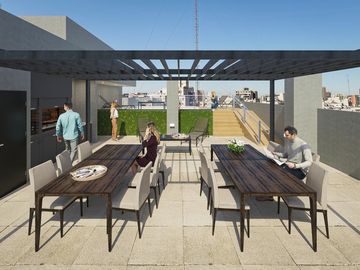 3 ambientes con balcón terraza con parrilla, dos dormitorios, dos baños y cocina completa - amenities