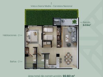 Departamento en VENTA planta baja con jardin GAIA carr nacional Monterrey