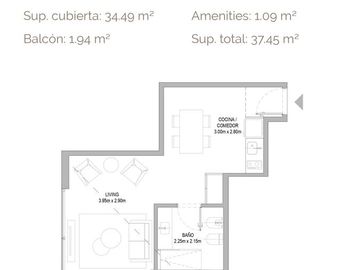Departamento en  Venta 2 ambientes   Cañitas
