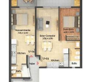 Departamento en  Venta un ambiente con balcón con parrilla en  Luis Agote. Terraza de uso común