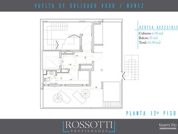 Monoambiente c/ balcón al frente - Vista Abierta - 34.64m2