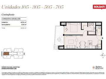 Departamento en venta 2 ambientes al contrafrente - Colegiales