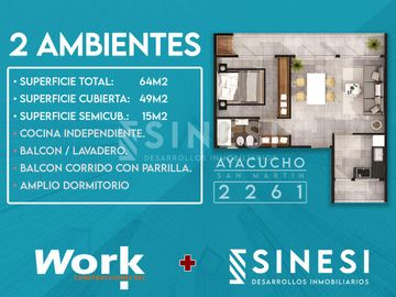 SEMIPISO 2 ambientes - Doble Balcon - San Martín Centro - Work Ayacucho 2261