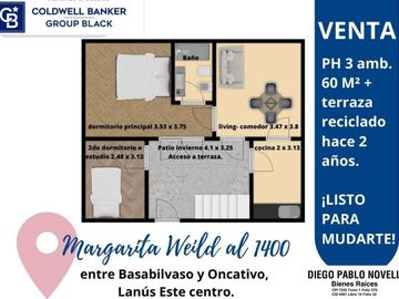 PH 3 amb, Lanús Este centro. Terraza propia. Sin expensas. Venta