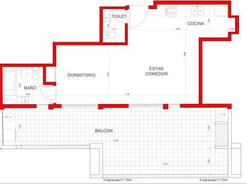 Dpto 2 amb a estrenar, 8° A, 70 m2 total, c/balcón al fte, Liniers.