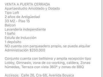 VENTA de APARTAESTUDIO en BOGOTA