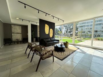 Espectacular departamento con jardín en exclusivo condominio en El Sauce Huechuraba