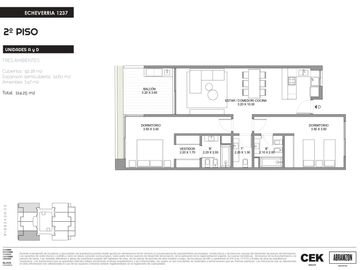Departamento 3 ambientes con balcón aterrazado y parrilla en  Belgrano Chico.