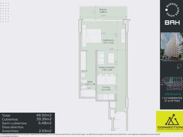 Venta.  Departamento 1  ambiente. Full Amenities, Balcón terraza. San Cristobal