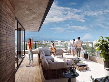 Departamento AMUEBLADO en Venta en Playa del Carmen. Estudio Mezzanine, Rooftop con vista al mar!