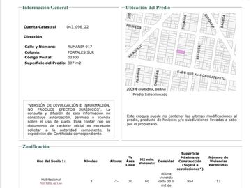 VENTA DE CASA / TERRENO EN PORTALES SUR, BENITO JUAREZ, CDMX