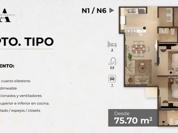 Departamento en Venta, 2 Rec, 2.5 baños, amenidades cerca Plaza Galerías Mérida
