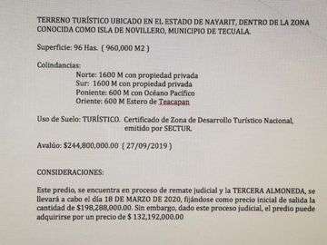 Vendo terreno con playa para inversión en Isla del Novillero, Tecuala, Nayarit.