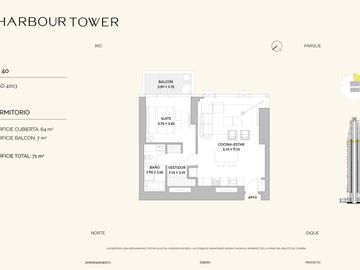 Departamento en VENTA en Puerto Madero, con balcón, vista al río/parque y amenities.