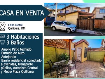 VENTA CASA QUILICURA - 3 HAB - 3 BAÑOS