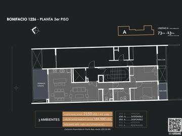 Departamento 3 ambientes c/ 2 balcones - Caballito - Venta
