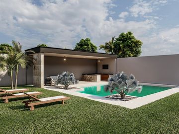 CASA  EN VENTA, CASA BLANCA CON 1,042 M2, 4 RECÁMARAS Y ALBERCA, MÉRIDA, DZITYÁ.