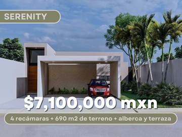 CASA EN VENTA UNA PLANTA, SERENITY CON 4 RECÁMARAS Y ALBERCA, MÉRIDA, DZITYÁ