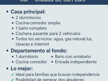 CASA + DEPARTAMENTO EN VENTA -  EN LA PROVINCIA DE SAN LUIS