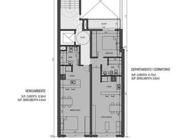 Departamento 1 Dormitorio de 46,7 m²   4,4 m² de Balcón en Santa Fe 3960, Rosario
