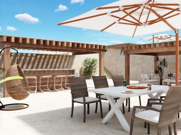 DEPARTAMENTO CON BALCÓN EN VENTA. CANCÚN ZONA SUR. ALBERCA,ROOFTOP,GYM.