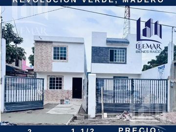 Casas en Venta nuevas en la Col. Revolución Verde, Madero $1,380,000